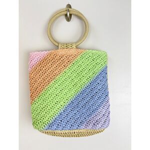Art Class Pastel Colored Woven Paper Tote with Hoop Handles Boho Cottage